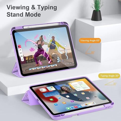 May Cash Case for iPad Air 13 Inch (M3) 2025 ، (M2) 2024 - [حامل قلم رصاص مدمج] غطاء مقاوم للصدمات مع قذيفة شفافة واضحة ، وغطاء للنوم/الاستيقاظ الأرجواني ، أقواس أرجوانية in Kuwait