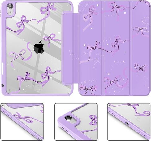May Cash Case for iPad Air 13 Inch (M3) 2025 ، (M2) 2024 - [حامل قلم رصاص مدمج] غطاء مقاوم للصدمات مع قذيفة شفافة واضحة ، وغطاء للنوم/الاستيقاظ الأرجواني ، أقواس أرجوانية in Kuwait