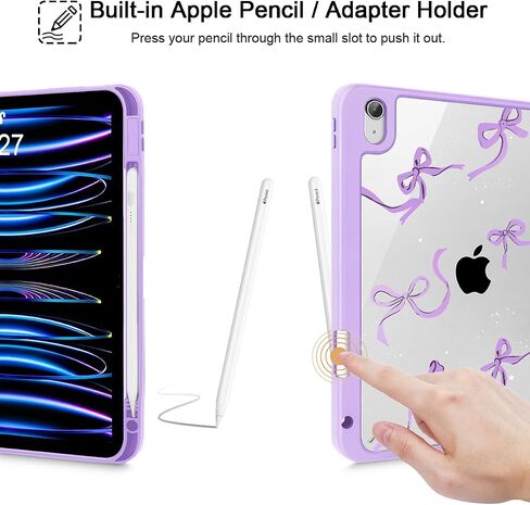 May Cash Case for iPad Air 13 Inch (M3) 2025 ، (M2) 2024 - [حامل قلم رصاص مدمج] غطاء مقاوم للصدمات مع قذيفة شفافة واضحة ، وغطاء للنوم/الاستيقاظ الأرجواني ، أقواس أرجوانية in Kuwait