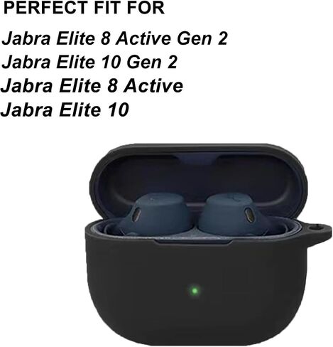 Silicone Case Compatible with Jabra Elite 10/ Jabra Elite 8 Active/Jabra Elite 8 Active Gen 2/ Jabra Elite 10 Gen 2, Shockproof Protective Earbuds Cover with Keychain Accessories (Black) in Kuwait