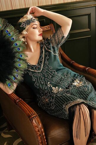 BABEYOND Great Gatsby Dresses for Women Plus Size Cocktail Dress 1920s Flapper Costume for Women Dark Green in Saudi Arabia