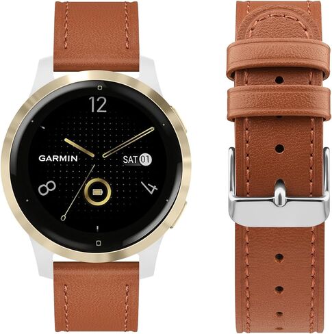 AK Leather Watch Band متوافق مع Garmin Venu 3S / Vivoactive 4S / Venu 2S / Vivomove 3S ، حزام معصم بديل 18 ملم لـ Garmin Forerunner 255S / 265S Smart Watch in Kuwait
