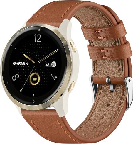 AK Leather Watch Band متوافق مع Garmin Venu 3S / Vivoactive 4S / Venu 2S / Vivomove 3S ، حزام معصم بديل 18 ملم لـ Garmin Forerunner 255S / 265S Smart Watch in Kuwait