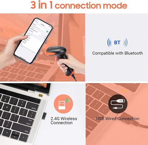 Tera Pro 2024 Newest 𝐁𝐚𝐭𝐭𝐞𝐫𝐲 𝐋𝐞𝐯𝐞𝐥 𝐈𝐧𝐝𝐢𝐜𝐚𝐭𝐨𝐫 Wireless 1D 2D QR Barcode Scanner, 3 in 1 Works with Bluetooth & 2.4G Wireless & USB Wired, Barcode Reader with Vibration Alert HW0002 in Kuwait