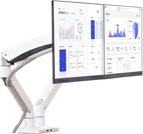 F195A Aluminum Alloy 22-32 Inch Dual LCD LED Monitor Stand Gas Spring Arm Full Motion Monitor Stand with 2 U Ports(White) in Saudi Arabia