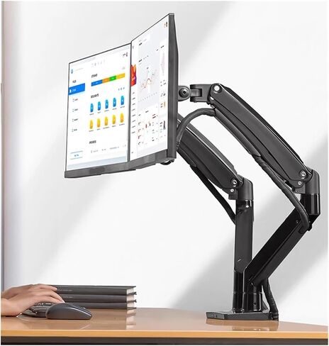 F195A Aluminum Alloy 22-32 Inch Dual LCD LED Monitor Stand Gas Spring Arm Full Motion Monitor Stand with 2 U Ports(White) in Saudi Arabia