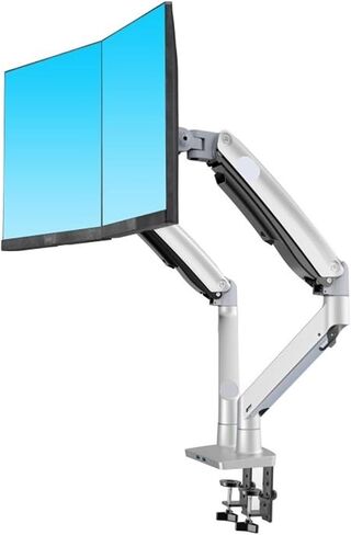 F195A Aluminum Alloy 22-32 Inch Dual LCD LED Monitor Stand Gas Spring Arm Full Motion Monitor Stand with 2 U Ports(White) in Saudi Arabia