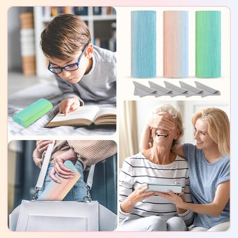 ANLIOTO 3 Pack Eyeglass Case Hard Shell, Vintage Lightweight Glass Case with Cleaning Cloths, Portable Protective Case for Women, Men in Kuwait