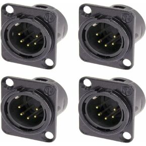 4 Genuine Neutrik NC5MD-L-B-1 XLR 5 Pin Male DMX Lighting Panel Jack Black/Gold