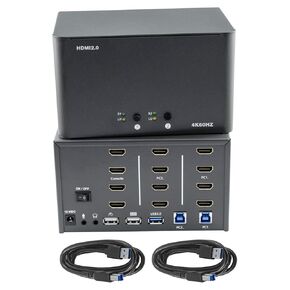 KVM Switch 4 Monitors 2 Computers, HDMI 4K@60Hz KVM Switch with USB3.0 Cable, 2 Computers Share One Set of Keyboard, Mouse and Monitors, Supports Windows/Mac/Linux