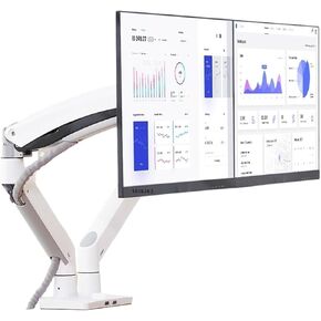 F195A Aluminum Alloy 22-32 Inch Dual LCD LED Monitor Stand Gas Spring Arm Full Motion Monitor Stand with 2 U Ports(Gray)