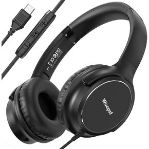 USB C Headphones Wired, Over Ear Wired Headphones with Microphone, Volume Control, HD Stereo Sound, Foldable Type C Headset for iPhone 16, Samsung, Laptop, Gaming, Travel