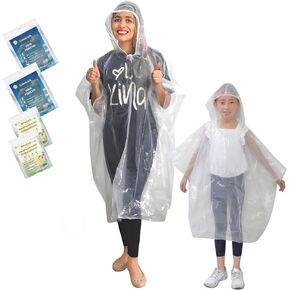 Emergency Disposable Rain Ponchos Family Pack, Rainwear for Adults & Kid-Portable for School Trips and Outdoor Events