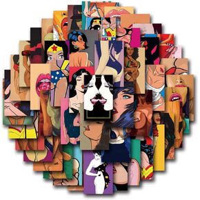 50 Sexy Anime Stickers for Adults - Waterproof Vinyl Sticker Pack with Unique Designs for Teens, Water Bottles, Laptops, Skateboards, Journals (Non-Repeating Cool Stickers) (B)