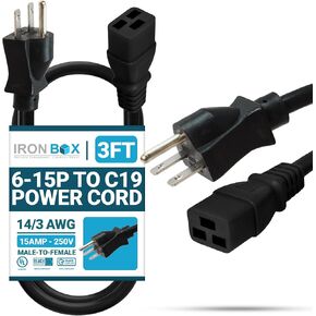 IronBox Electric - Heavy Duty 6-15P to C19 Power Cord - Rated for 15A/250V, 12/3 AWG SJT Jacket - Durable Power Cable for Servers, PDU, IT Equipment - Ideal for Data Centers & Offices (6 ft, Molded) in Saudi Arabia