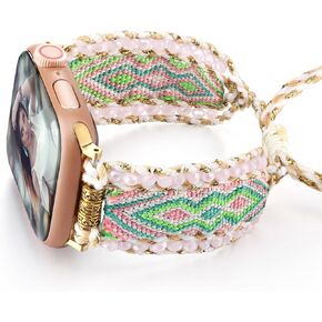 Boho Braided Band Compatible with Apple Watch Band 38mm 40mm 41mm 42mm 44mm 45mm 46mm 49mm Women, Woven Friendship Bracelet Handmade Beaded Adjustable Strap for iWatch Band SE Ultra 2 Series 10 9 8 7 6 5 4 3 2 1
