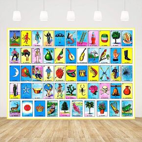 Ticuenicoa 7x5ft Loteria Cards Backdrop Mexican Fiesta Party Birthday Theme Mexico Loteria Cards Photography Background for Adult Portrait Kids Bday Supplies Fiesta Decorations Wall Decor Photoshoot