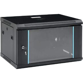 Organize Network Accessories with Wall Mounted Cabinet, Durable Steel, Lockable Glass Door, 6U Size, 19" Compatibility, Black