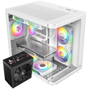 Iceberg Gaming PC Case Crystal Wave M White Curved Tempered Glass with PSU 500WX 80 Plus 500W