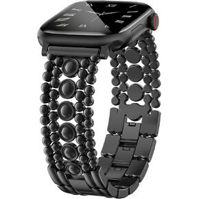 Minyee Compatible with Apple Watch Band 42/41/40/38/44/45/46/49mm Women, Dressy Pretty Stainless Steel Metal Strap Design Adjustable Studded Link Bracelet for iWatch Series 10 9 Ultra SE 8 7 6 5 4 3