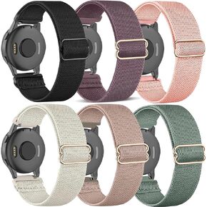 6 Pack Stretchy Nylon Watch Bands Compatible with Garmin Vivoactive 6/ Vivoactive 5, 20mm Soft Loop Elastic Sport Replacement Straps for Garmin Vivoactive 3 / 3Music Women Men
