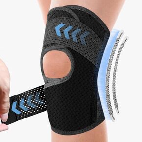 Ultra-Thin Knee Brace with Side Stabilizers for Women & Men, Adjustable Knee Support for Knee Pain Relief, Meniscus Tear, Arthritis, Tendonitis, ACL, MCL and Sports Injuries, Perfect for Left and Right (Black, Large)