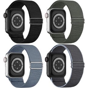 4 Pack Stretchy Solo Loop Compatible with Apple Watch Bands for Men 49mm 46mm 45mm 44mm 42mm 38mm 40mm 41mm Women, Nylon Elastic Braided Band for iWatch Ultra Series 10 9 8 7 6 5 4 3 2 1 SE