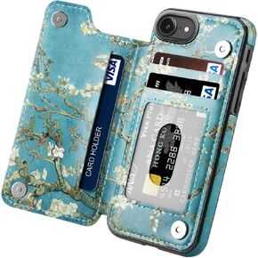 iPhone SE 2022 Case, iPhone SE 2020 Case, Slim Fit Premium Leather iPhone 7 Wallet Cases Card Slots Shockproof Folio Flip Protective Defender Shell for Apple iPhone 7/8 / SE 2022 (Black)