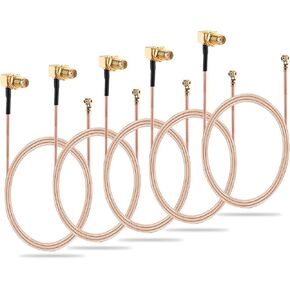 onelinkmore RG178 UFL SMA Coaxial Cable, U.FL IPX MHF1 to SMA Female Right Angle Pigtail Jumper Coax Low Loss Extension Cable for Wi-Fi Radios, Antenna, Mini PCI Pack of 5