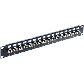 16 Port BNC Female Rack Mount Feed-Thru Panel, 1 RU in Height and Standard 19" Width, 75 Ohm