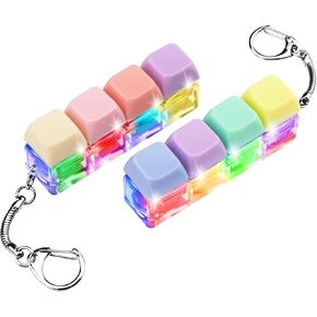 Keyboard Fidget Toy - 4 Key Stress Relief Keychain with LED Lights, Replaceable Keycaps for Adults, 7.4cm