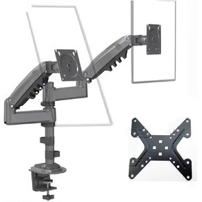 H180 17" - 27" Gas Spring Dual Monitor Desk Stand Arm Full Motion LCD TV Stand 2-9kg Long Arm Clamp Grommet(with Adaptor)