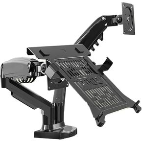 Dual Monitor Laptop Stand, F160-FP Gas Spring Arm for 17" - 27" Monitor + 10" - 17" Laptop Stand(Matte Charcoal)