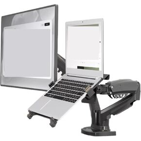 Dual Monitor Laptop Stand, F160-FP Gas Spring Arm for 17" - 27" Monitor + 10" - 17" Laptop Stand(White)