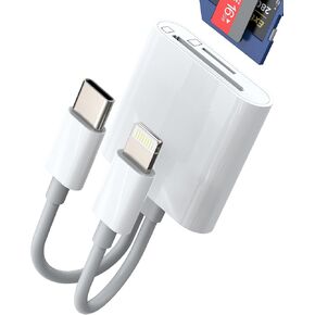 USB C Lightning to TF SD Card Reader Adapter(2in1)for iPhone 16 15 14 for Apple Camera Micro SD Macbook Android for iPad Flash Drive Transfer Memory Stick Computer OTG Converter Compatible for Samsung