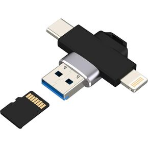 USB Lightning USB C to Micro SD Card Reader(3in1)for iPhone 16 15 14 13 Pro Adapter Digital Camera TF Memory Photo Transfer for Apple Android MacBook for iPad Compatible for Samsung Storage Converter