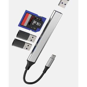 USB C HUB(5in1)USB 3.0 Adapter SD Card Reader for Apple for iPhone 16 15 Pro Max Type C Docking Station Digital Camera Micro SD TF Memory Dongle for iPad Laptop Android MacBook Compatible for Samsung