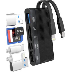 USB C Lightning to SD Card Reader USB Adapter(6 in 2)Type C OTG 3.0 2.0 Charging Dongle for iPhone 16 15 14 Pro Camera Micro SD TF Memory Transfer for iPad for Apple Flash Drive Compatible for Samsung