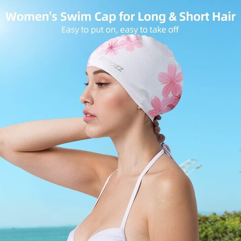 COPOZZ Adult Swim Cap, Silicone Waterproof Swimming Caps Stretchable Bathing Cap Comfortable Swimming Hat for Adults Youth Women Girls (Silver Swan) in Saudi Arabia