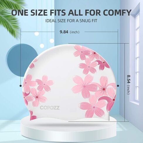 COPOZZ Adult Swim Cap, Silicone Waterproof Swimming Caps Stretchable Bathing Cap Comfortable Swimming Hat for Adults Youth Women Girls (Silver Swan) in Saudi Arabia