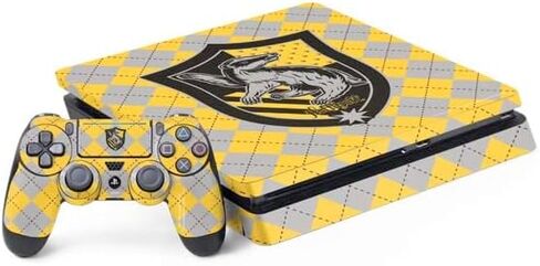 Skinit Decal Gaming Skin Compatible with PS4 Slim Bundle - Officially Licensed Wizarding World Harry Potter Hufflepuff Crest Design in Saudi Arabia