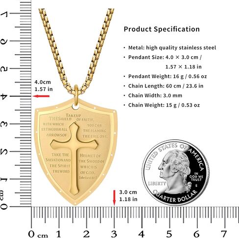 Yaumatea Armor of God Shield of Faith Strength Cross Pendant Necklace for Men Bible Verse Ephesians 6:16-17 Amulet Protection Religious Gifts Stainless Steel 24 inches (Shield Cross, Silver) in Kuwait