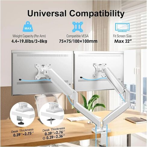Monitor Arm Screen for 2 Screens Desktop Mounting Bracket with 2 Arms for 13" - 32" 2-8kg Monitors Support 360° Adjustment in Kuwait