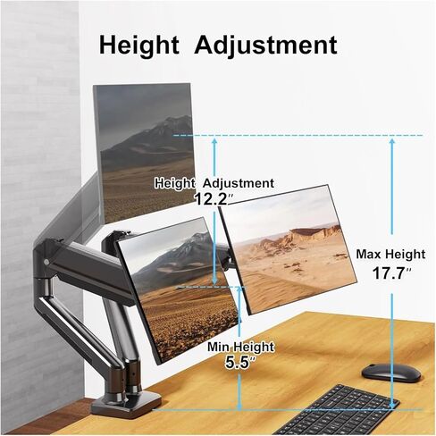 Monitor Arm Screen for 2 Screens Desktop Mounting Bracket with 2 Arms for 13" - 32" 2-8kg Monitors Support 360° Adjustment in Kuwait