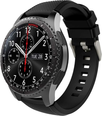 Timovo Band متوافق مع Samsung Gear S3 Frontier/Galaxy Watch 3 45mm/Galaxy Watch 46mm ، 22 مم حزام سيليكون ناعم Fit S3 Classic/Huawei Watch GT3 46mm/GT/GT2 46mm/Ticwatch Pro 3 - Black in Saudi Arabia