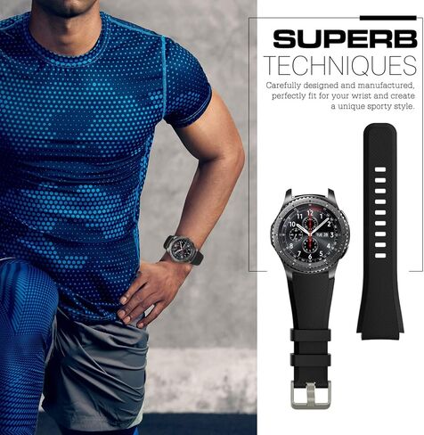 Timovo Band متوافق مع Samsung Gear S3 Frontier/Galaxy Watch 3 45mm/Galaxy Watch 46mm ، 22 مم حزام سيليكون ناعم Fit S3 Classic/Huawei Watch GT3 46mm/GT/GT2 46mm/Ticwatch Pro 3 - Black in Saudi Arabia