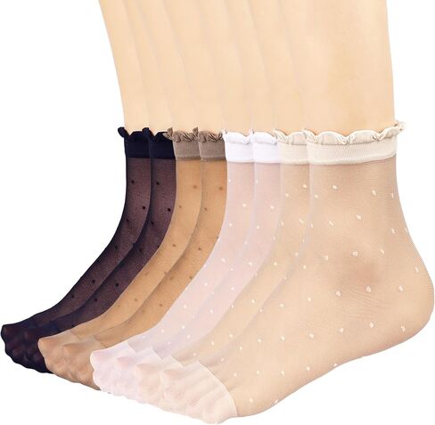 Mcool Mary 12 Pairs Women's Sheer Ruffle Socks Nude Stocking Summer Ultra Thin Cool See Through Silk Ankle Socks for Women in Saudi Arabia