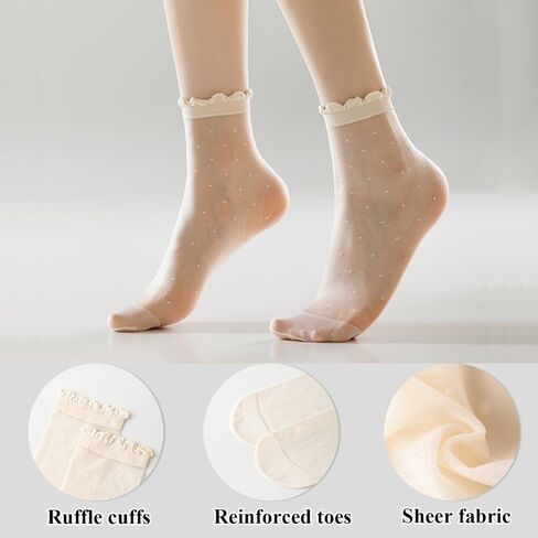 Mcool Mary 12 Pairs Women's Sheer Ruffle Socks Nude Stocking Summer Ultra Thin Cool See Through Silk Ankle Socks for Women in Saudi Arabia