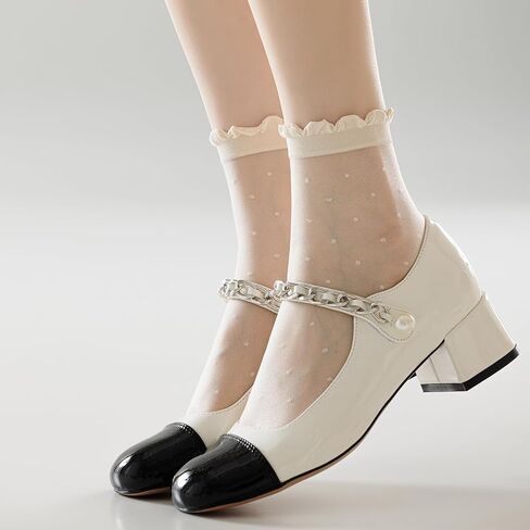 Mcool Mary 12 Pairs Women's Sheer Ruffle Socks Nude Stocking Summer Ultra Thin Cool See Through Silk Ankle Socks for Women in Saudi Arabia
