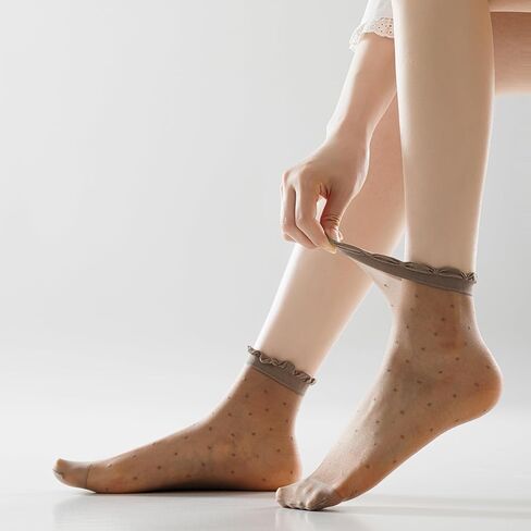 Mcool Mary 12 Pairs Women's Sheer Ruffle Socks Nude Stocking Summer Ultra Thin Cool See Through Silk Ankle Socks for Women in Saudi Arabia